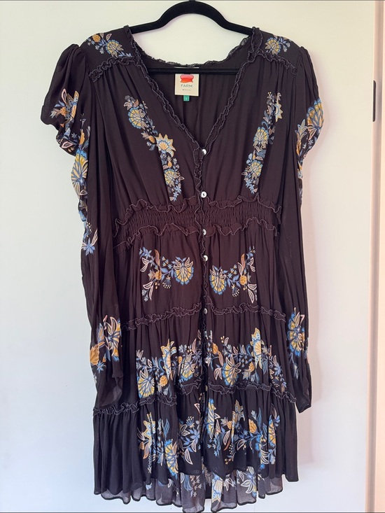 FARM Rio Dresses & Skirts - FARM Rio Black Floral Button-Front Mini Dress “garden”